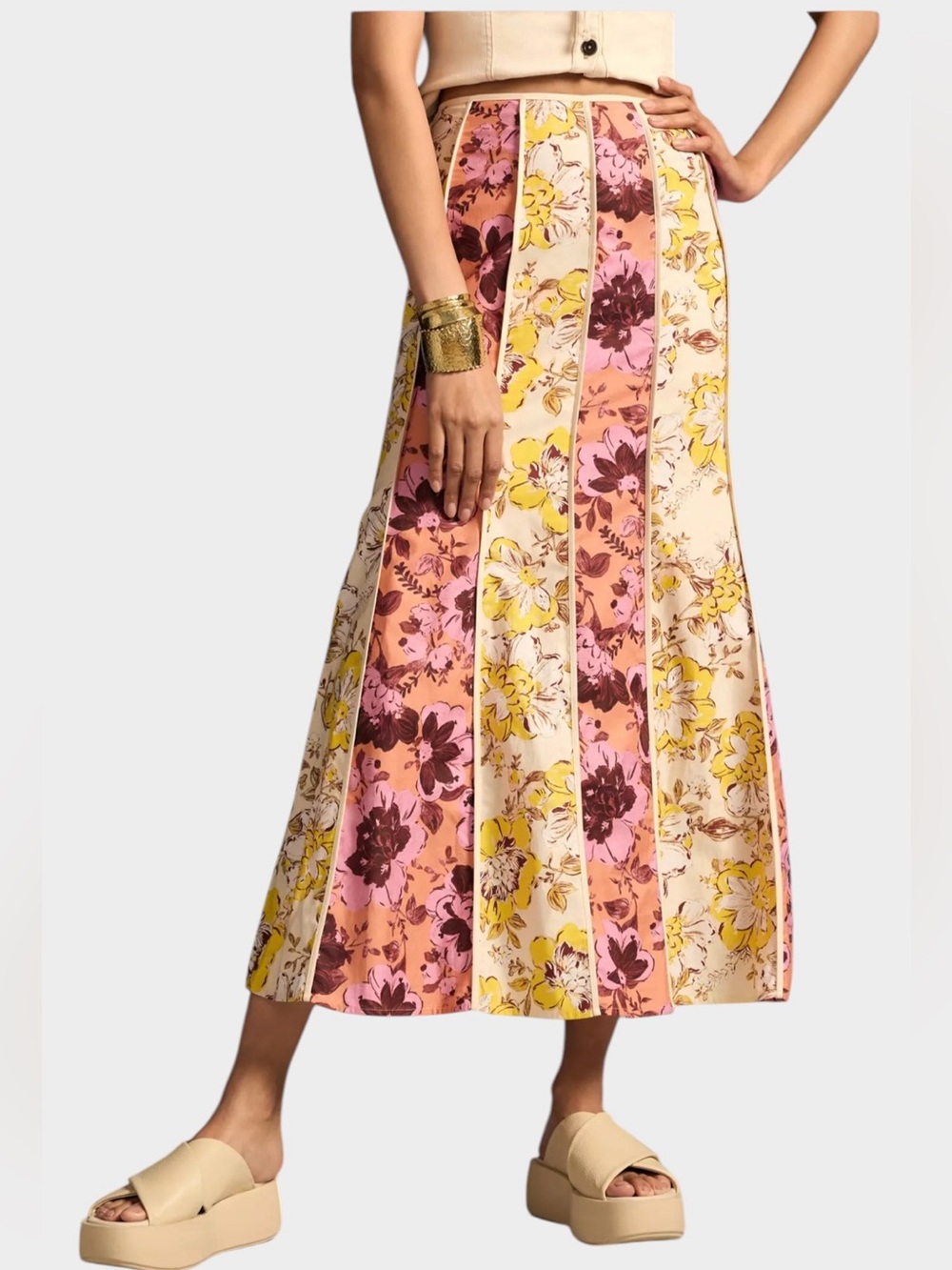 Significant Other Ana Floral Panel Maxi Skirt Size 2 Cotton High Waist Boho
